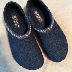 HAFLINGER GZH Zigzag Wool Slipper Clog Navy Wool Women's Size EU 41 US 10